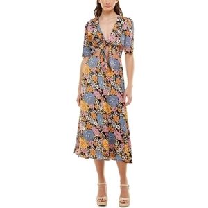 WAYF Rosalind Cheetah Print Tie Front Dress